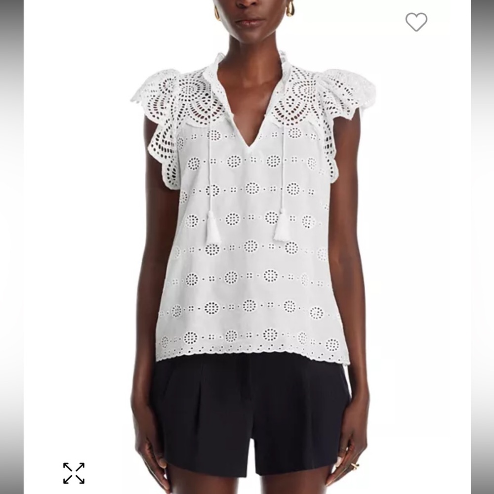 Aqua White Lace cotton Cap Sleeve Blouse size xs